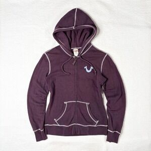 True Religion purple contrast stitch zip up hoodie